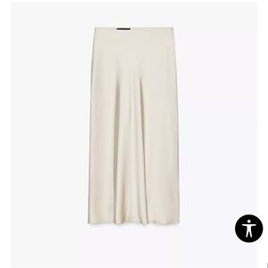 Zara Satin Midi Skirt beige/grey - size L NWT